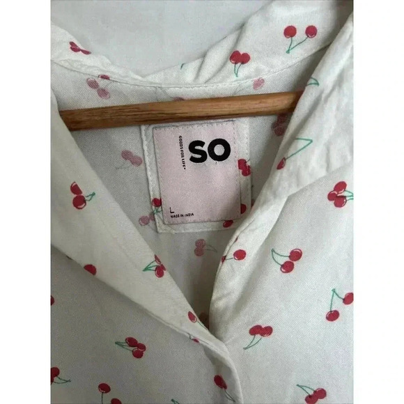 SO Retro Pinup Rockabilly Y2K Cherry Dress Button Down Tie Back Size Large - Picture 4 of 13